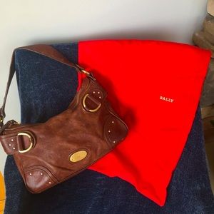 Bally’s of Switzerland Cognac Brown Vintage Distressed Leather Shoulder Hobo Bag
